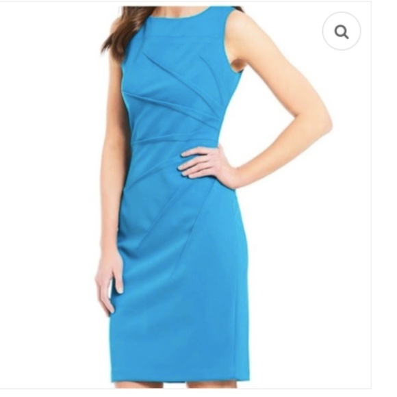 Calvin Klein Classic "NEW" Aqua Blue Pleated Coastal Sheath Dress Plus Size 22 - Picture 1 of 12